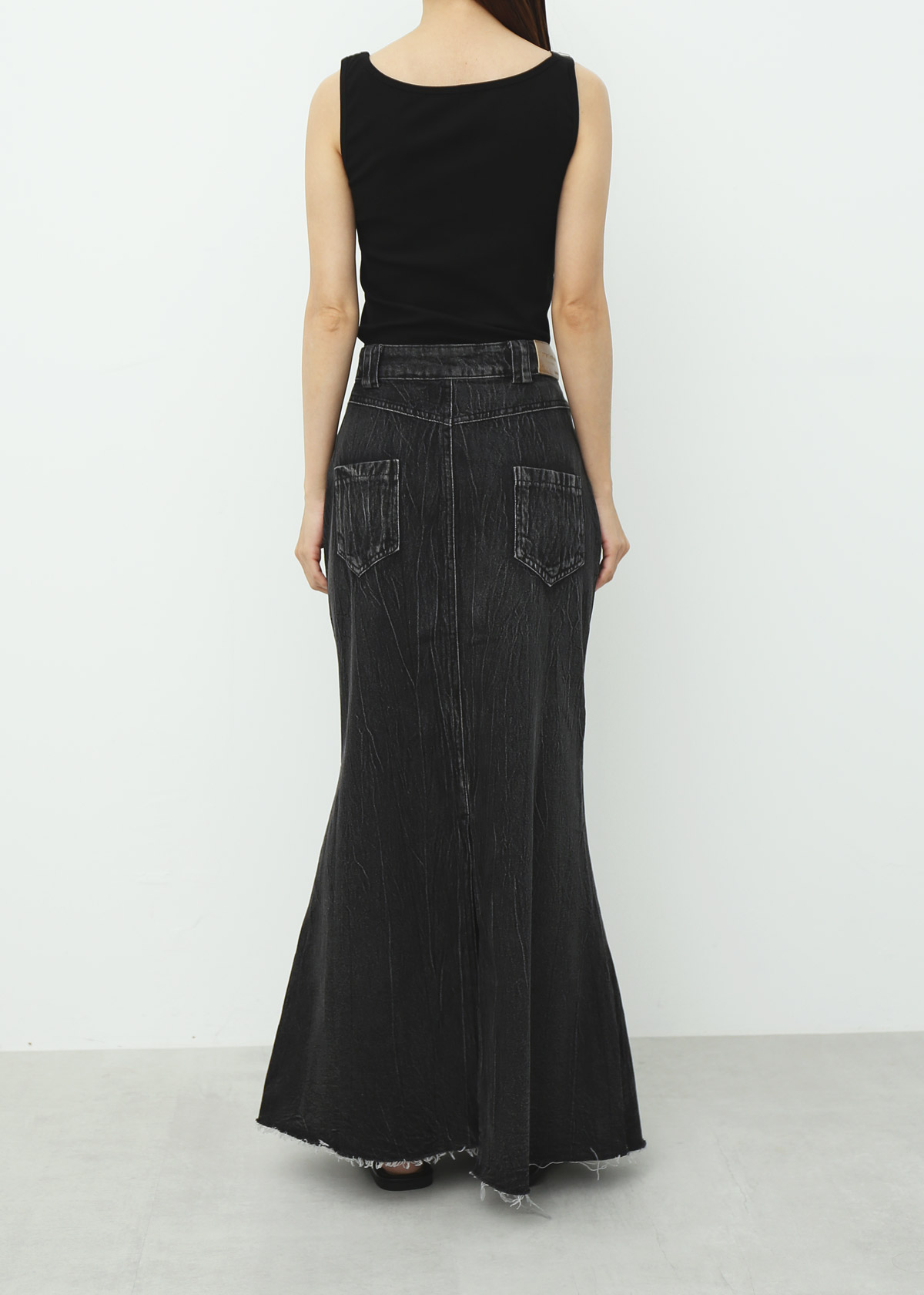 Denim Mermaid Maxi Skirt [Black]