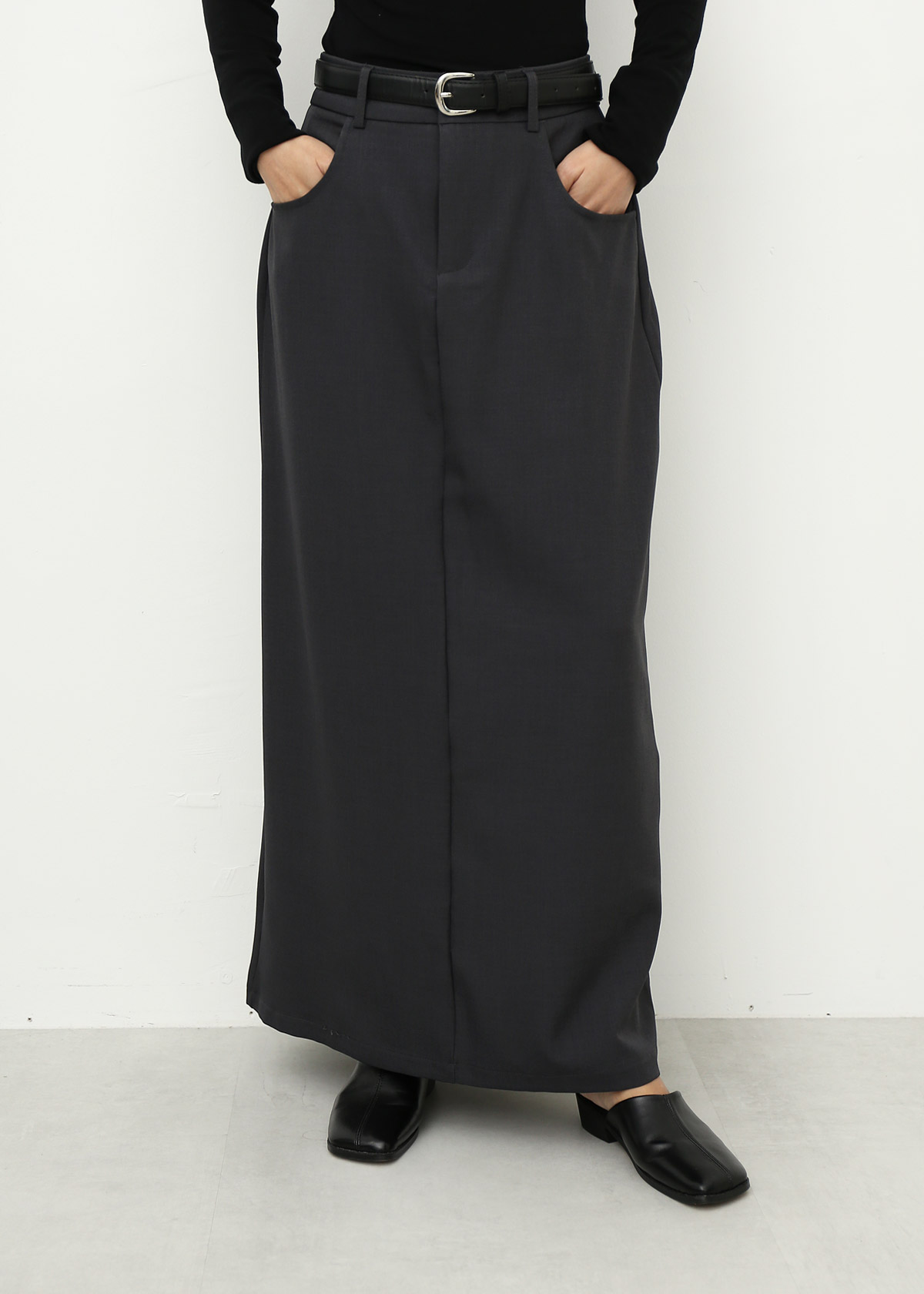 Belted Maxi Skirt [Grey] | S O E U R S